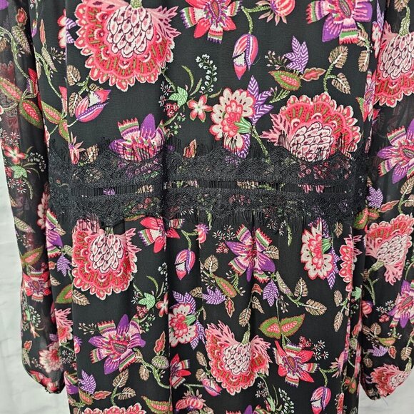 Loft Dress Black Pink Floral Boho Whimsigoth Midi Cottagecore 14 - Picture 4 of 15